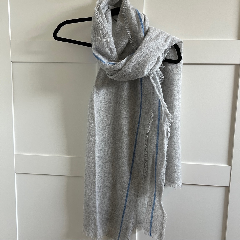 Isabel Marant Cashmere Scarf Grey with Blue Stripe